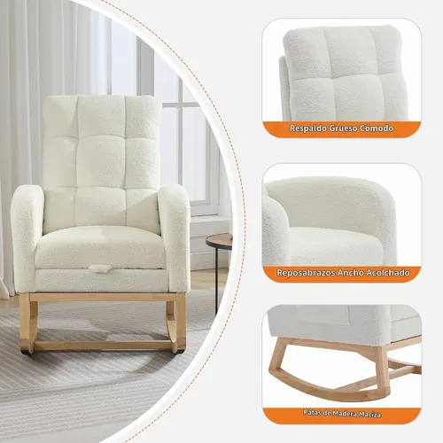 Vista 4 de Garvee Silla mecedora moderna para guardería, cómoda silla mecedora con bolsillo lateral y reposapiés, respaldo alto reclinable para sala