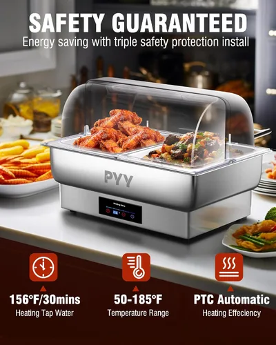 Vista 3 de PYY Plato Calentador Eléctrico, Juego de Chafing Dish de Tapa Enrollable para Buffet, Juego de Servidor Calentador Chafer para Catering, Buffets