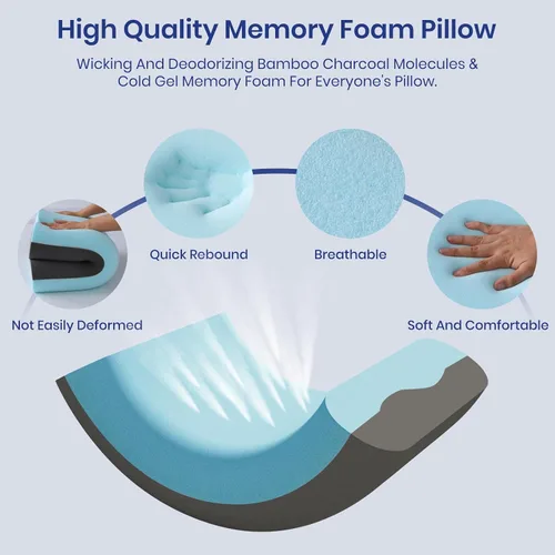 Vista 2 de Maxzzz Almohadas de espuma viscoelástica, almohadas de enfriamiento de gel, almohada para dormir, funda de almohada extraíble lavable a máquina