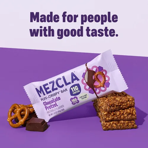 Vista 8 de Mezcla, Barra de proteína de pretzel de chocolate Sgl 1.4 onzas