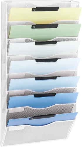 Vista 26 de EASEPRES Organizador de archivos de malla de 3 bolsillos para colgar en la pared, carpeta de papel para correo montada en la pared, organizador