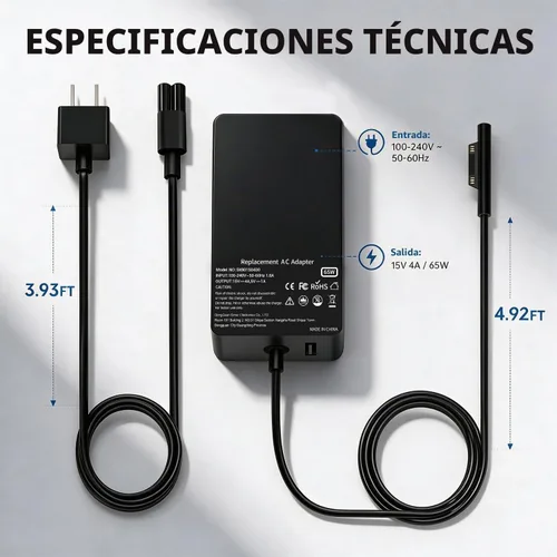 Vista 7 de Cargador para laptop de 65 W compatible con Microsoft Surface Pro 11 10 9 8 3 7 7+ 6 5 4 X, compatible con Surface Windows Laptop 7 6 5 4 3 2 1