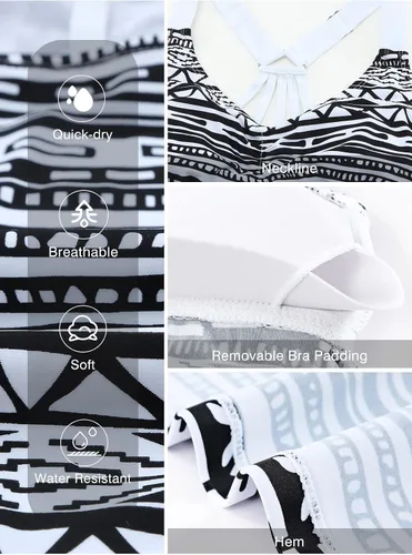 Vista 5 de Aleumdr - Top de tankini estampado con espalda cruzada para mujer, sin parte inferior, S - XXXL
