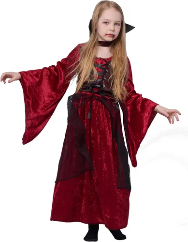 Vista 9 de IKALI - Disfraz elegante de vampiro para niña, vestido de princesa para Halloween