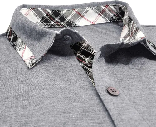 Vista 5 de Turndown Mens Top Shirts Patchwork Button Down Tees Pullover Close-Fitting Solid Color T-Shirt Tops Formal Classic