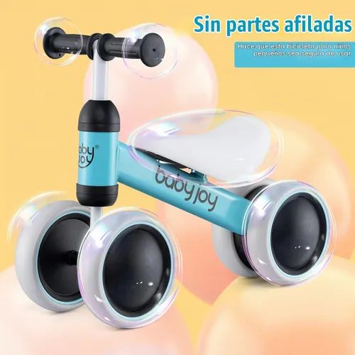 Vista 6 de BABY JOY Bicicleta de equilibrio, sin pedales, 4 ruedas, con asiento suave, como primer juguete de montar como regalo de cumpleaños, bicicleta