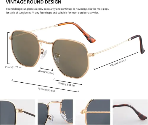 Vista 6 de Hipster. - Lentes de sol polarizados hexagonales para hombre y mujer, diseño geométrico, cuadrados, pequeños, marco de metal vintage, gafas de sol