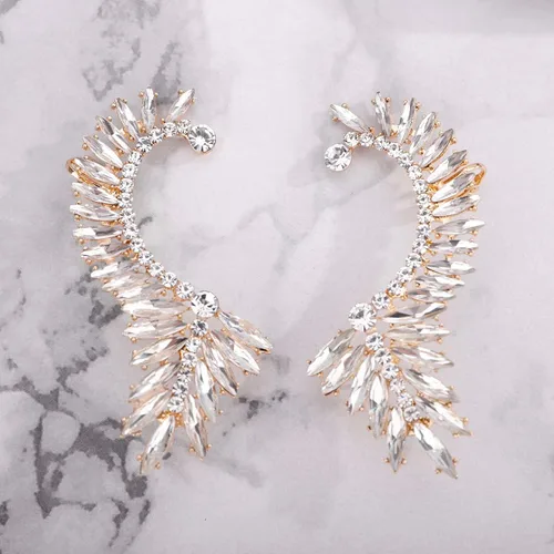 Vista 3 de Xerling Aretes de diamantes de imitación para novia, aretes de cristal para graduación, aretes bohemios para escaladores para mujer, aretes de clip