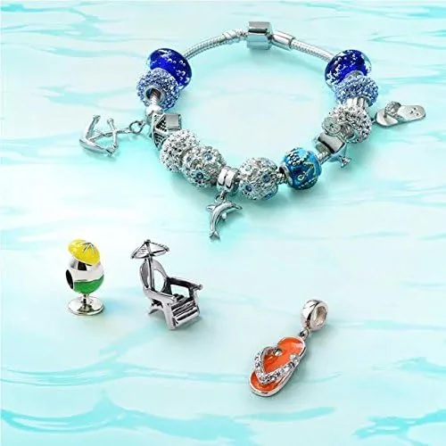 Vista 4 de Nautical Vacation Travel Boat Ship Wheel Rope Anchor Tropical Ocean Blue Waves Charm Bead For Women Teen .925 Sterling Silver Fits European Bracelet