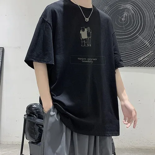 Vista 2 de Camiseta de gran tamaño para hombre con estampado de dibujos animados Harajuku Punk de manga corta Streetwear Alt cuello redondo