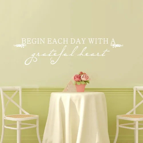 Vista 2 de geckoo Home Decor – Begin cada día con un Grateful Heart- Inspirational Quote comedor calcomanía para pared gráficos Negro