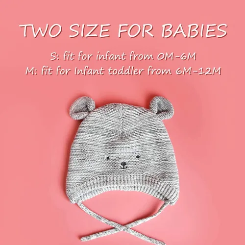 Vista 4 de Somaler Gorros de invierno de punto para bebé, recién nacido, para otoño, lindo gorro con forro de algodón para niños y niñas