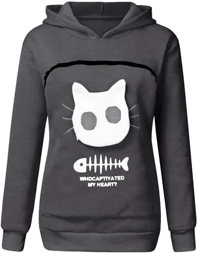 Vista 3 de Sudadera con capucha para mujer, diseño de gatito y cachorro, bolsa de animales, transpirable, para llevar al gato