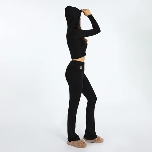 Vista 4 de Juakoso Conjunto deportivo de 2 piezas para mujer, sudadera con capucha y cremallera, pantalones deportivos de pierna ancha, conjuntos de pantalones