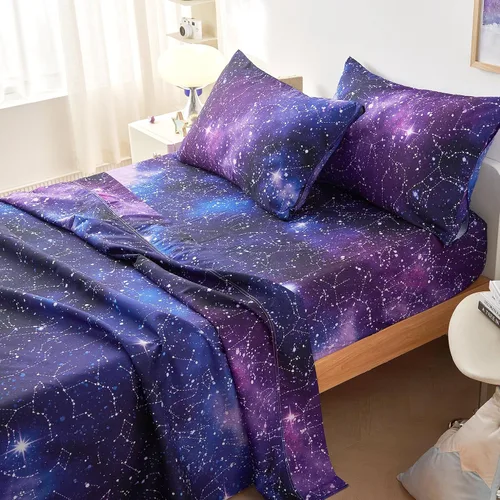Vista 4 de Wake In Cloud - Juego de sábanas Constellation, juego de 4 piezas, espacio celestial, brujería estelar, galaxia, astrología, ropa de cama