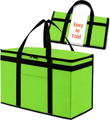 Vista 20 de Bolsa térmica XXL aislada y calentador de alimentos para entrega y compras de comestibles con parte superior con cremallera, color negro