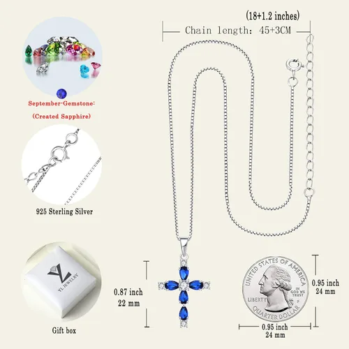 Vista 107 de YL Collar de cruz de plata de ley 925 con colgante de piedra natal religiosa para mujer