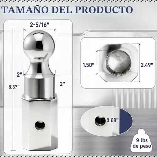 Vista 2 de Bola de enganche de cuello de cisne 2-5/16", bola de cuello de cisne de elevación alta, acabado cromado, 30,000 lbs, bola de enganche de remolque
