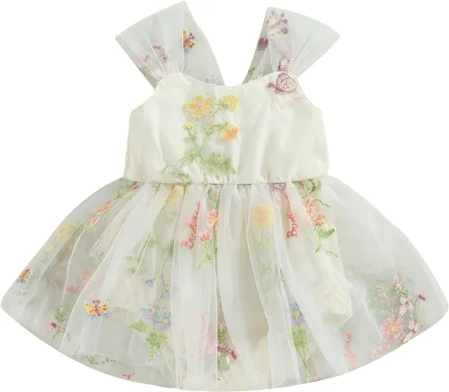 Vista 76 de Mameluco para bebés y niñas de 3, 6, 9, 12, 18 meses, enterizo de manga corta, fruncido, faldas y dobladillo, diadema
