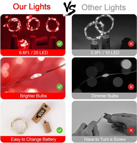 Vista 4 de Brightown Luces para Botellas de Vino con Corcho - Paquete de 10, 2.1 m, 20 LED, Luces de Corcho Operadas con Batería, Luces de Hada Mini de Alambre