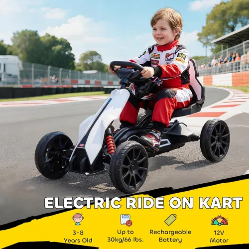 Vista 6 de 12V Electric Go Kart for Kids with Adjustable Speed, White