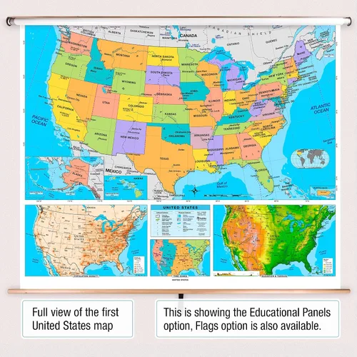 Vista 3 de BrightWay Educational - Juego de mapas desplegables para aulas primarias de Estados Unidos y del mundo [con paneles educativos] Mapas de pared