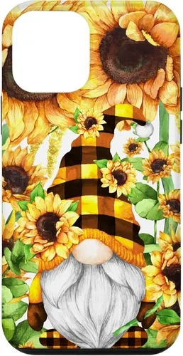 Vista 16 de iPhone 16 Gnomo de girasol con sombrero de cuadros de búfalo para niñas de moda lindo caso