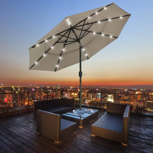 Vista 10 de Yescom Outdoor Solar Powered LED Patio Umbrella with Crank Tilt for Garden Backyard Deck Table Market Poolside Party Event