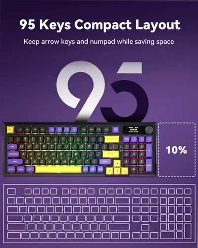 Vista 9 de Redragon K725LBY Teclado mecánico inalámbrico con pantalla y perilla, trimodo BT5.02.4GUSB-C Junta teclado para computadora, juegos de computadora