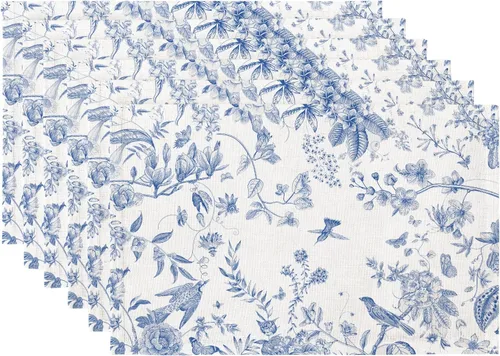 Vista 10 de QIYI Juego de 6 manteles individuales bohemios de 12 x 18 pulgadas, manteles individuales florales de tela de lino para cocina y comedor, manteles