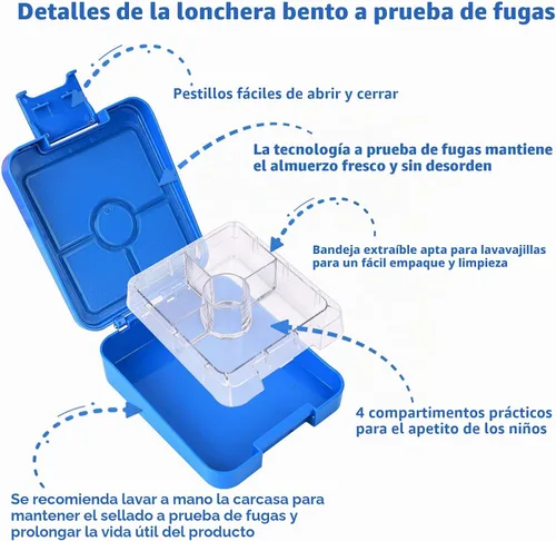 Vista 5 de Lonchera Bento para niños con termo de sopa de 10 onzas, recipientes de almuerzo a prueba de fugas con 4 compartimentos, tarro térmico