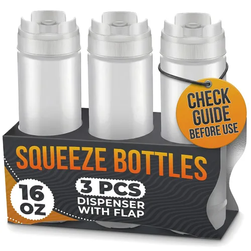 Vista 21 de Paquete de 3 botellas de plástico para condimentos de 8 onzas, botellas recargables para chorros con punta estrecha, resistentes a fugas, ideales