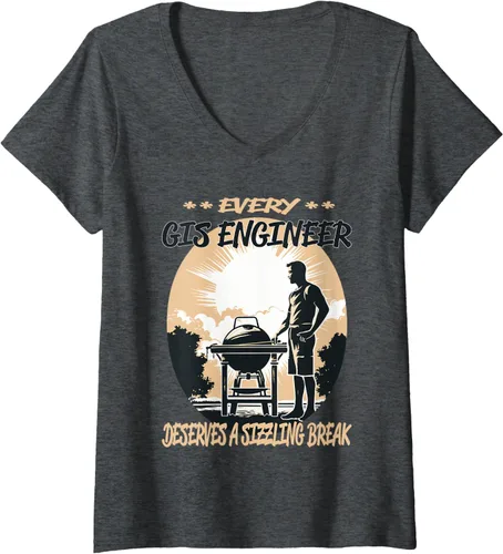 Vista 6 de GIS Engineer Funny BBQ Chef or Grill Fun V-Neck T-Shirt