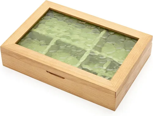 Vista 4 de pandapark Joyero de madera con tapa de vidrio, vitrina de almacenamiento con múltiples compartimentos, marrón nogal (cereza verde)