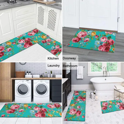 Vista 5 de Tapetes de cocina para el suelo, juego de 2 piezas de alfombras y tapetes de cocina antideslizantes lavables