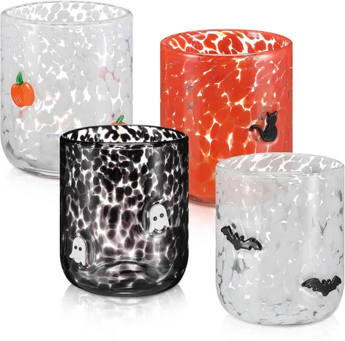 Vista 8 de Skylety 4 vasos de cristal con icono de Halloween, sombrero de bruja