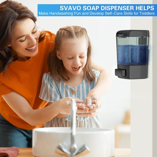 Vista 5 de SVAVO Dispensador de Jabón Montado en Pared Dispensador Manual de Jabón para Cocina y Baño Dispensador de Jabón de Mano Recargable para Contenedores