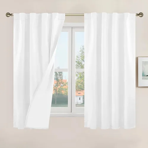 Vista 180 de LAMIT Cortinas opacas cortas de lino de 30 pulgadas para ventanas de cocina sobre el fregadero, cortinas de café texturizadas de lino marfil