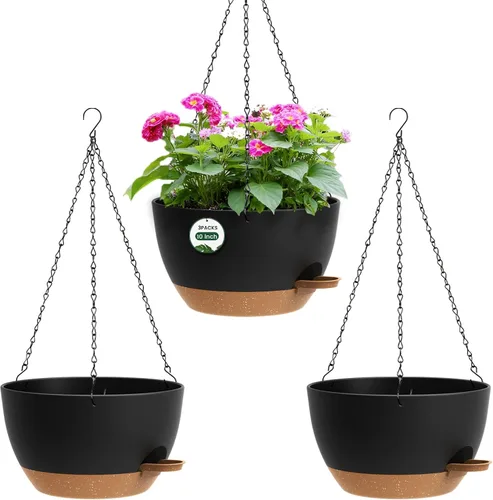 Vista 12 de Paquete de 2 12 macetas colgantes con cadenas, macetas de plástico de riego automático para plantas de interior y exterior, diseño de cadena