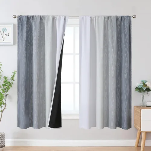Vista 59 de Estelar Textiler Cortinas oscurecedoras beige y blanco grisáceo de 45 pulgadas de largo, cortinas graduadas con bloqueo de luz para baño, cortinas