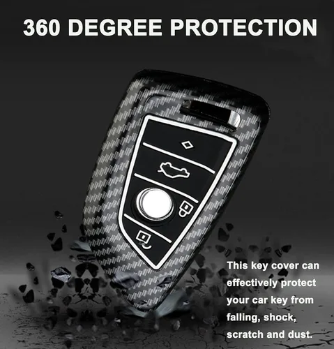 Vista 3 de Funda para llavero BMW 1 2 5 7 M Series X1 X 4 X5 X 6 F15 F16 F48 Soporte de caja de entrada remota sin llave ABS patrón de fibra de carbono (negro)
