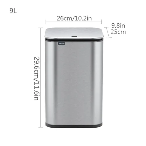 Vista 2 de HASMI Basurero inteligente de acero inoxidable con tapa de inducción automática de 12 litros, cubo de basura cuadrado para cocina, suave y suave
