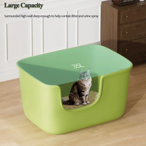 Vista 5 de Vealind Caja de Arena Grande para Gatos de Interior con Lados Altos y Entrada Baja Caja de Arena 22.2"×14.9"×12" Cajas de Arena Altas con Pared