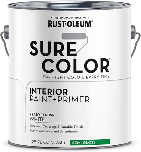 Vista 2 de Rust-Oleum 380227 White Sure Color - Pintura interior + imprimación, semi-brillante, 1 galón