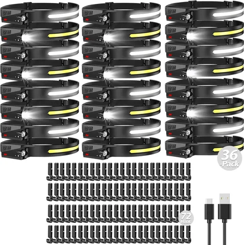 Vista 12 de Bud K Paquete de 12 linternas frontales recargables, linternas de 1000 lúmenes para adultos, linterna frontal de haz ancho de 230 grados y foco