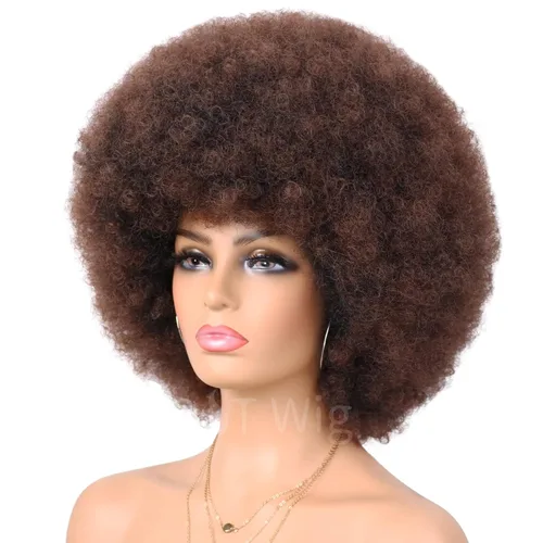 Vista 3 de G&T Wig Pelucas afro cortas para mujeres negras, sin pegamento, peluca afro de los años 70, pelucas grandes con volumen y suaves de aspecto natural