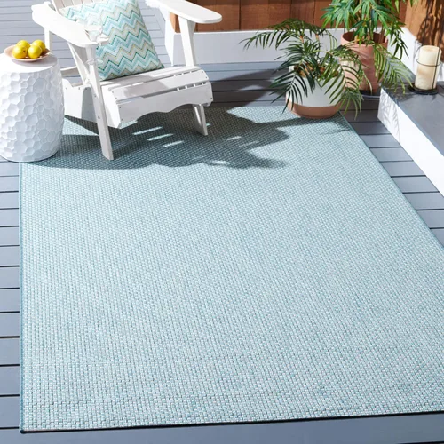 Vista 123 de SAFAVIEH Alfombra Lavable para Exteriores Colección Courtyard - 2'3" x 5', Azul Aqua y Gris, No Desprende Pelusa y Fácil Limpieza, Ideal para Patio