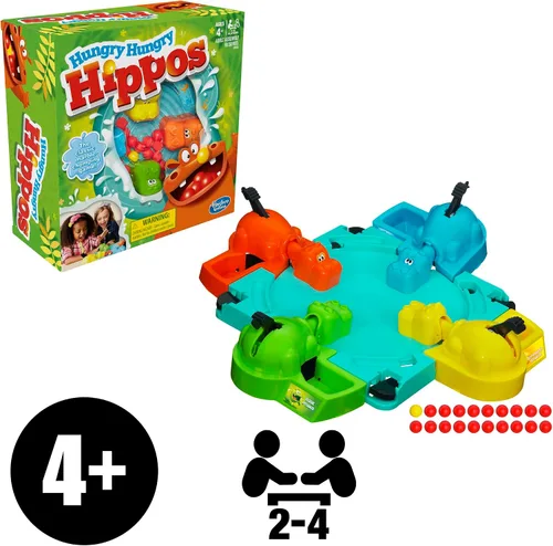 Vista 9 de Hungry Hungry Hippos - Juego de mesa para niños, juegos preescolares para 2 a 4 jugadores, juegos infantiles fáciles de jugar, juegos de mesa
