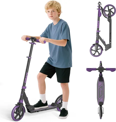 Vista 8 de SIMATE Patinete de impulso para niños, adolescentes y adultos, 4 alturas ajustables, ruedas grandes todo terreno de 8 pulgadas, plegable y ligero