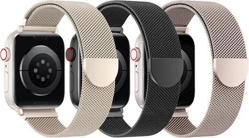 Vista 14 de BELONGME Paquete de 3 correas de malla en bucle compatibles con Apple Watch para mujeres y hombres 40mm 41mm 38mm 42mm 44mm 45mm 49mm 46mm Series 11